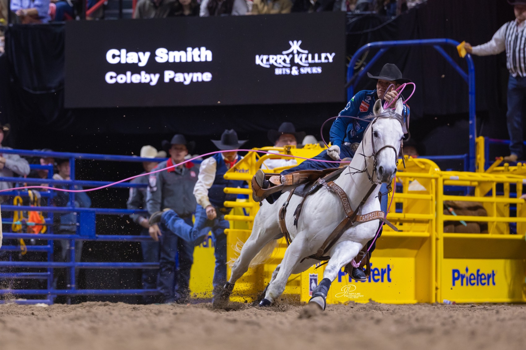 Clay Smith heading on SEVS Judgement Day at the 2025 National Finals Rodeo